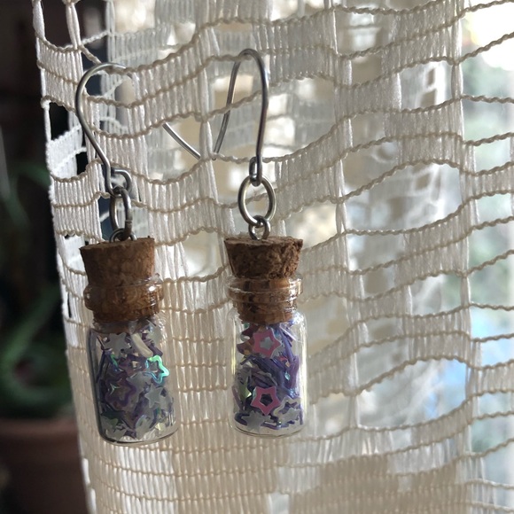 Tiny glow in the dark glitter jar earrings - Picture 1 of 1